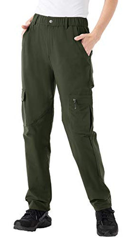 Rdruko Women's Outdoor Quick Dry Hiking Pants Lightweight Waterproof with Zipper Pockets Green Small