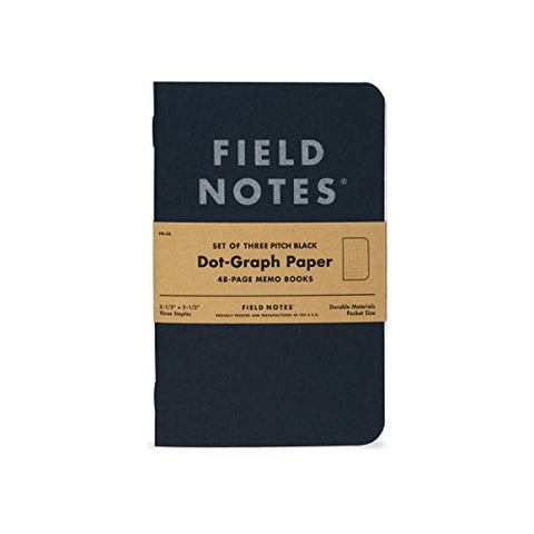 Field Notes Pitch Black Notebook - 3-Pack - Small Size (3.5" x 5.5") - Dot-Graph Paper