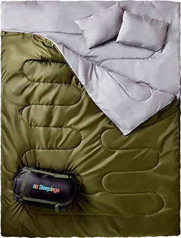 Sleepingo Double Sleeping Bag - Camping, Hiking, Queen Size XL Cold Weather 2 Person Waterproof Adult - Teen. Lightweight