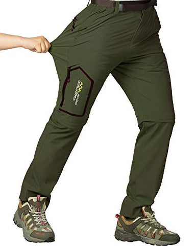 Mens Hiking Stretch Pants Convertible Quick Dry Lightweight Zip Off Outdoor Travel Safari Pants (818 Army Green 30)