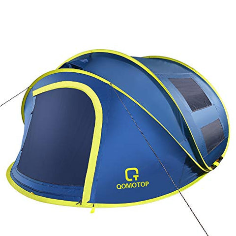 OT QOMOTOP 4 Person 10 Sec. Pop up Tent, Rainproof, 2 doors, Family Camping (Blue）