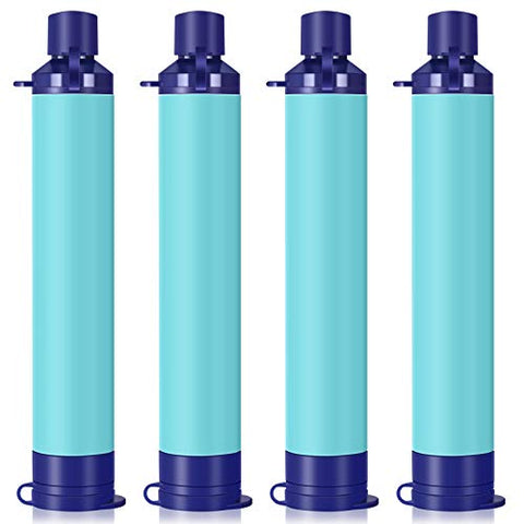 Membrane Solutions Water Filtration Straw - Survival Gear - Hiking, Camping, Travel, and Emergency, Blue, 4 pack