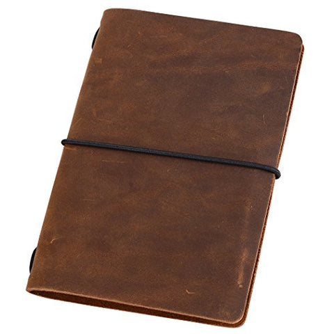 Pocket Travelers Notebook, Refillable Leather Travel Journal, Field Notes, Moleskine Small 3.5 x 5.5 Inches, Brown