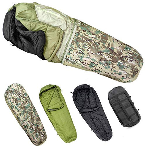 MT Army Military Modular Sleeping Bags System, Multi Layered with Bivy Cover for All Season, Multicam