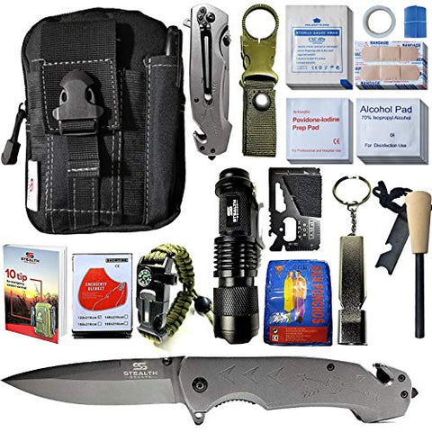 Emergency Survival Gear, First Aid - IFAK Outdoor - Camping Hiking - More (Black)