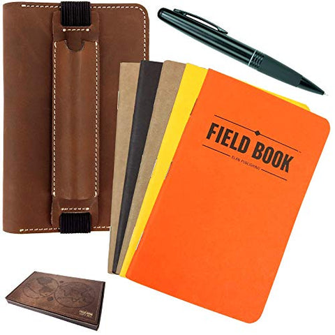 Handcrafted Stitched Leather Journal Includes Pen & 5 Field Notebook Journals, Compatible with Field Notes and Moleskine Cahier Notebook