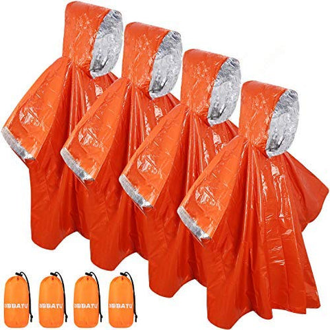 DIBBATU Emergency Survival Poncho, Heat Reflective, Waterproof Thermal Stay Dry & Warm, Camping Hiking Auto, Any Outdoors (Orange-004)