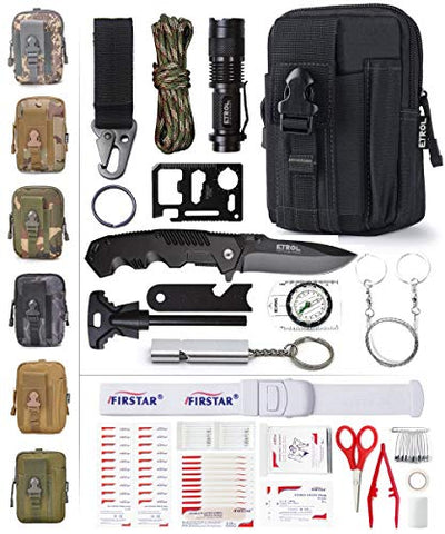 ETROL 22-in-1 Emergency Survival & First Aid Kit, Upgraded Tactical Molle Pouch - Camping, Hiking - Fire starter, Tourniquet, Compass, Flashlight - More