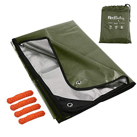 RedSwing Heavy Duty Reflective Survival Space Blanket, Multipurpose Emergency Thermal Blanket for All Weather, Green