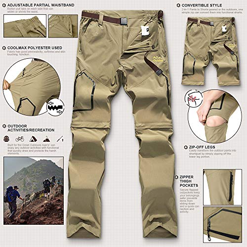 Mens Hiking Convertible Pants Waterproof Lightweight Quick Dry Zip Off  Fishing Travel Safari Outdoor Cargo Work