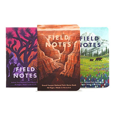 Field Notes: National Parks Series (Series B - Grand Canyon, Joshua Tree, Mount Rainier) - Graph Paper Memo Book 3-Pack - 3.5 x 5.5 Inch