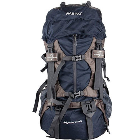 WASING 55L Internal Frame Backpack for Hiking Camping with Rain Cover WS-55Lpack-darkblue