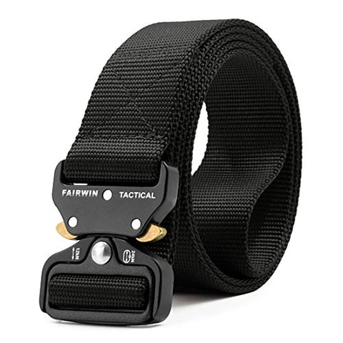 Fairwin Tactical Belt, Heavy-Duty Quick-Release Metal Buckle (Black, Waist 36"-42")