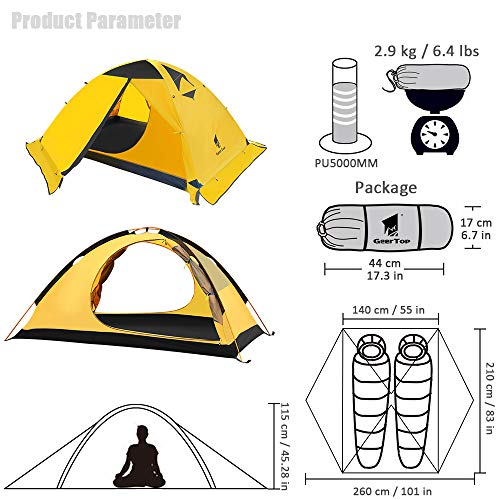 geertop 2 person tent GEERTOP Ultralight 2 Man Tent Waterproof Double Layer 4 Season Backpac –  Gear Garb Go