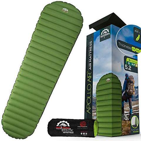 Ultralight 17oz Sleeping pad- Gear Doctors ApolloAir - Compact, Warm 5.2 R-Value 4 Season, Hiking - Lightweight Inflatable Compact