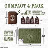 World's Toughest Emergency Blankets | 4 Pack Extra Large Thermal Mylar Blanket - Hiking, First Aid Kits, Outdoor Survival | Green