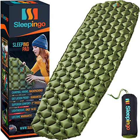 Sleepingo Camping Sleeping Pad, (Large), Ultralight 14.5 OZ, for Hiking Lightweight, Inflatable & Compact